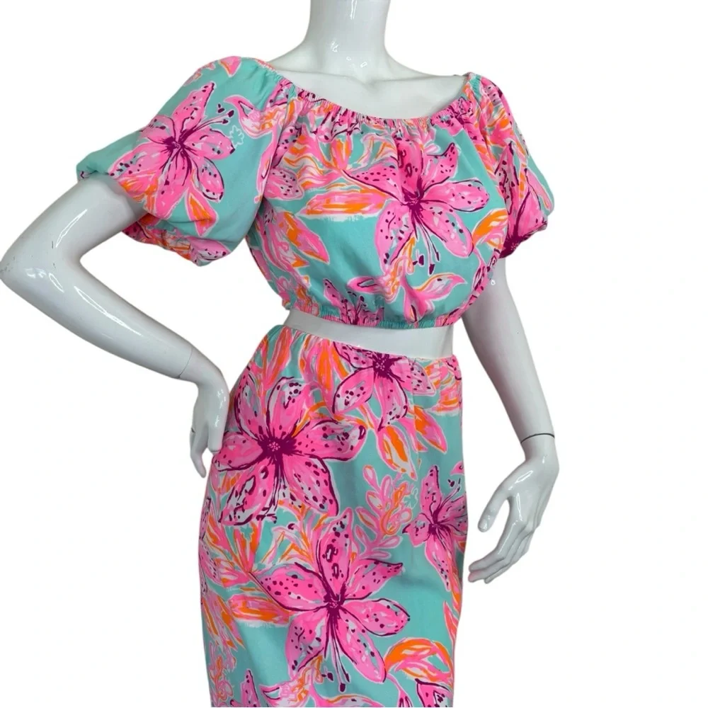 Lilly Pulitzer dress set Elegant Pink sea Blue peekaboo style unique sz L NWT - Picture 5 of 16